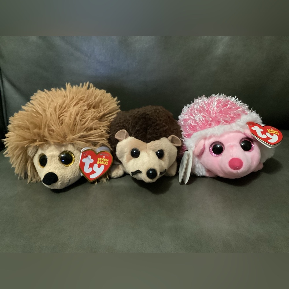 Ty Beanie Babies Hedgehog Set with tags  - Cream, Brown, Pink Collection - Picture 2 of 8